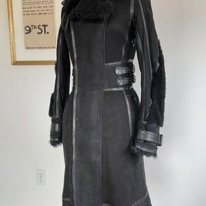 BELSTAFF Black Suede Leather Shearling Fox Fur Lined Winter Jacket Coat